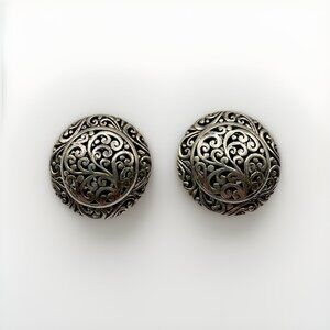 Sarda 925 Sterling Silver Stud Earrings Round Scrollwork Leverback 10.6g